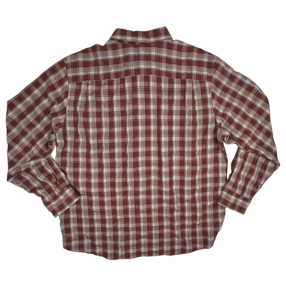 Columbia Men's XL Plaid Shirt Long Sleeve Zip Chest Pocket Maroon Tan Poly Blend - Picture 7 of 10